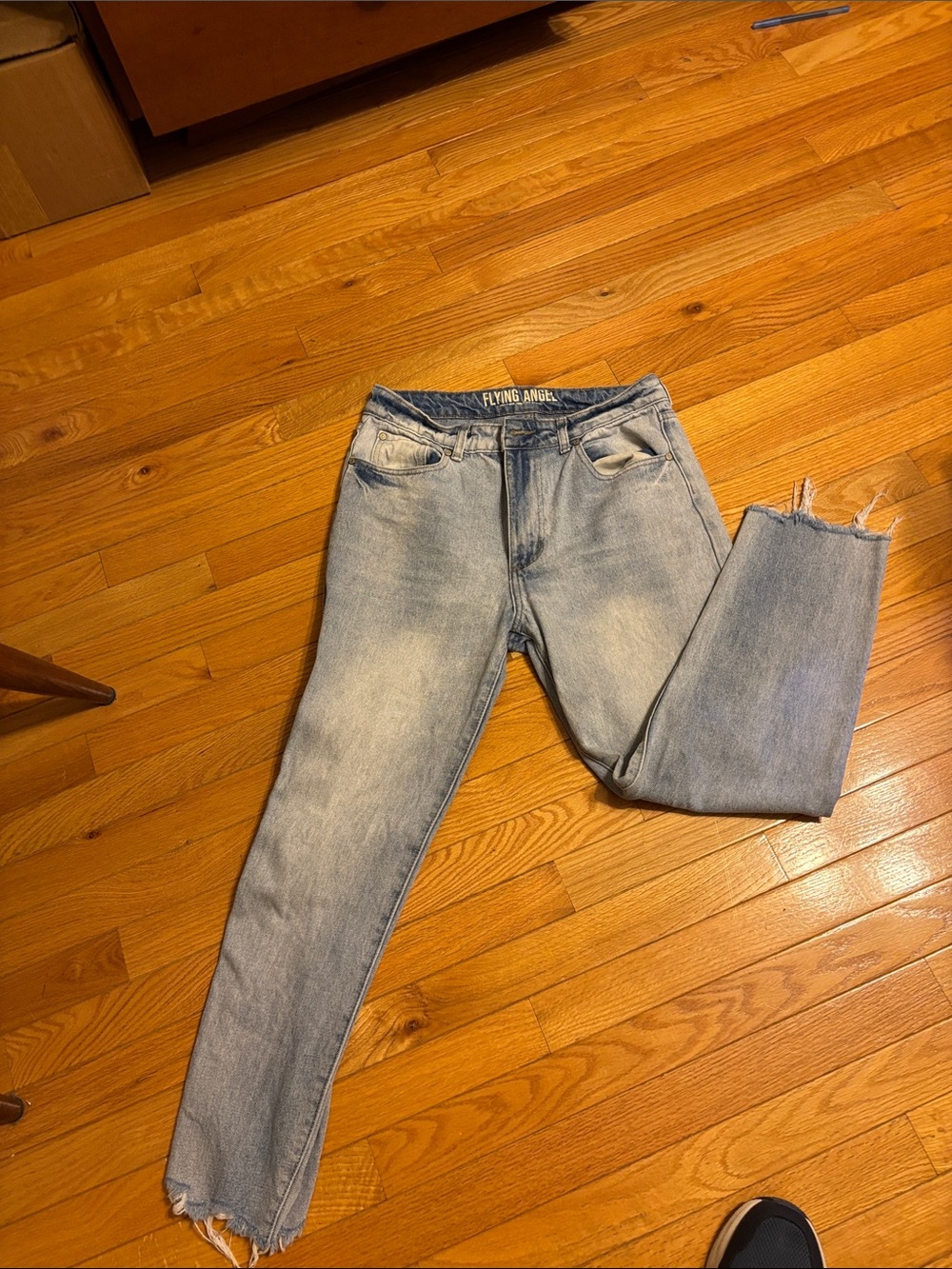 Flying Angel Light Wash Cropped Straight Jeans — Light Blue